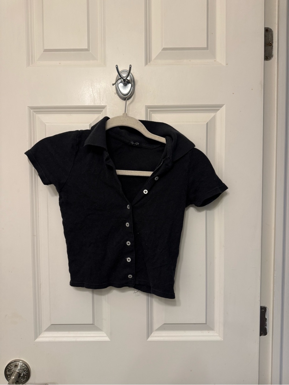 Brandy Melville Black Short-Sleeve Button Polo